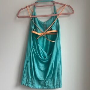 Lululemon Flow And Go Tank Top Size 4 Turquoise Orange Open Strappy Back